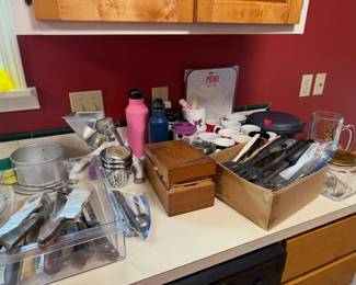 utensil, cups, knives, salad maker, wood recipe box