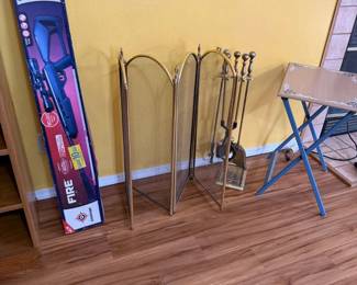 Air rifle, fireplace screen, fireplace tools, TV tray