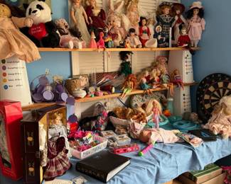 dolls, Barbies, dart games, 