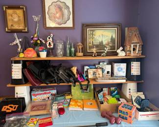decor, games, puzzles, office, craft supplies, purses, photo albums