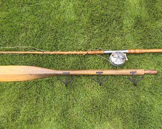 Oar hanger and decorative fishing rod