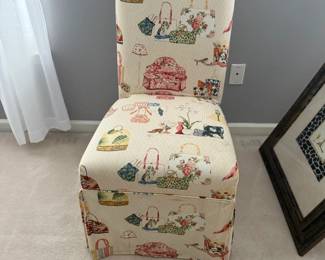 Parsons chair with playful handbag and accessories motif