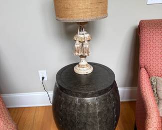 Metal drum side table and lamp