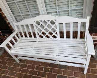 White wood outdoor bench