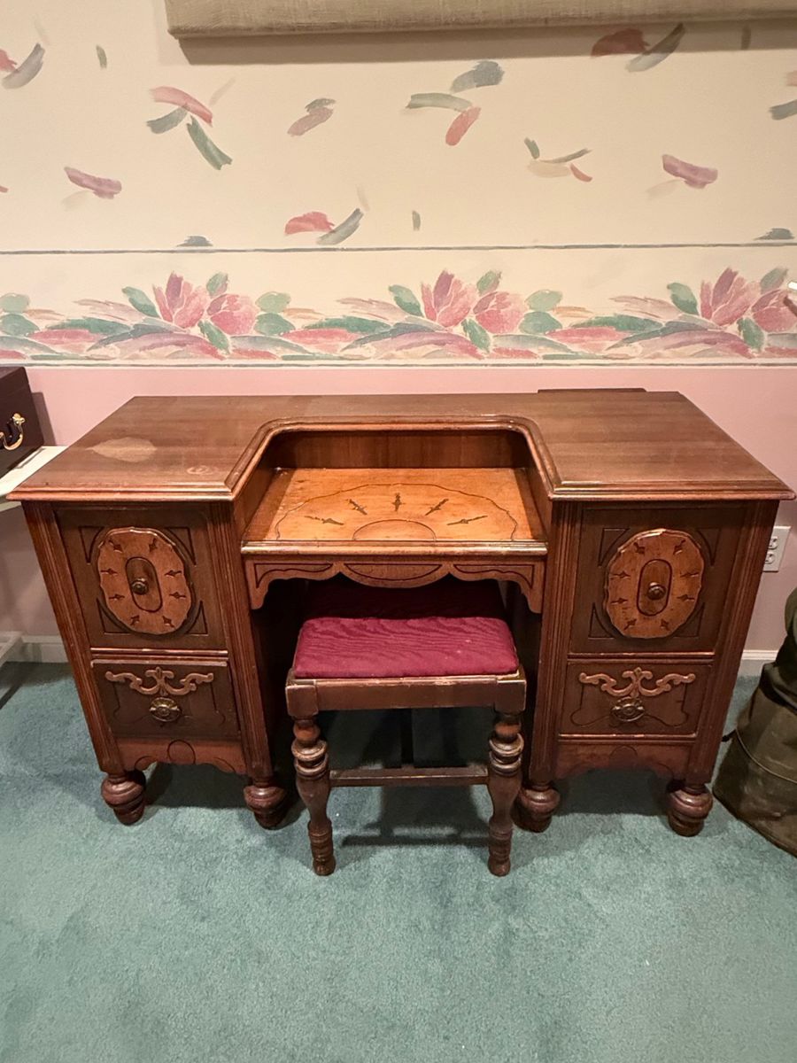 Vintage Art Deco Waterfall Vanity with Stool
