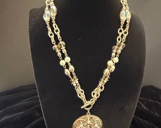 Vintage Beaded Necklace with Medallion Pendant