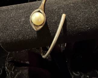 Sterling Silver "Calla Lily" Pearl Cuff Bracelet