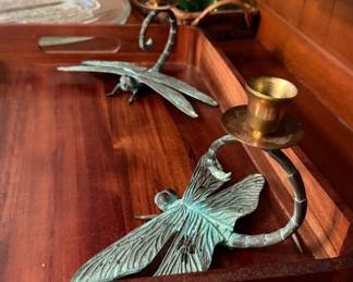 Vintage Brass Dragonfly Candlestick Holders