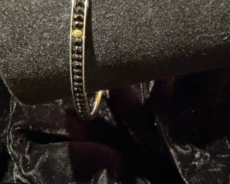 Chapal-Zenray Sterling Silver and 14k Gold Bangle with Black Stones
