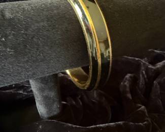 Gold and Black Enamel Bangle Bracelet - Monet Style