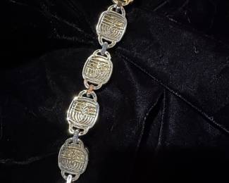 Two-Tone Square Link Bracelet with Textured Inlay