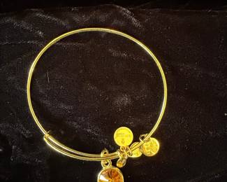Alex and Ani "Expandable Wire Bangle" Bracelet with Amber-Colored Crystal Charm