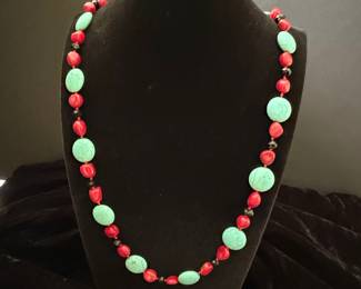Vintage Turquoise and Coral Beaded Necklace