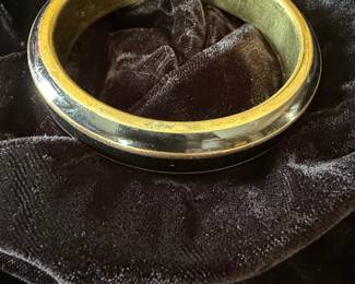 Vintage Monet Gold Tone & Black Enamel Bangle Bracelet