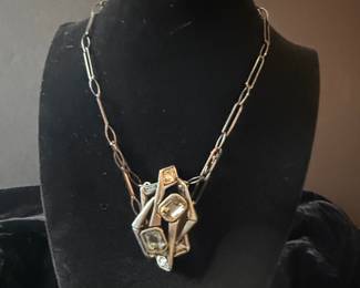 Vintage Abstract Geometric Pendant Necklace with Crystals