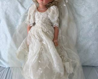 Vintage Porcelain Bride Doll with Lace Gown