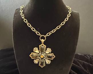 Vintage Sarah Coventry Rhinestone and Glass Cross Pendant Necklace
