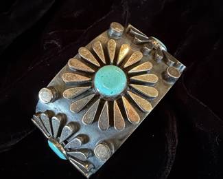 Native American Sterling Silver Turquoise Cuff Bracelet