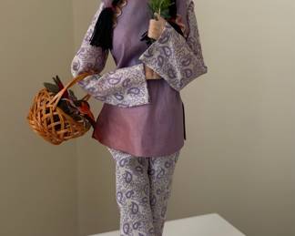 Vintage Chinese Cloth Folk Art Doll with Basket