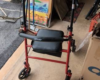 Drive Medical Red Four-Wheel Rollator Walker