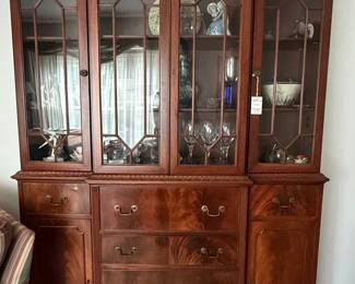 Vintage Mahogany Georgian Style Breakfront China Cabinet with Secretary Desk