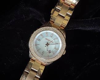 Michael Kors Women's Rose Gold Tone Stainless Steel Watch with Pave Crystal Bezel