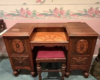 Vintage Art Deco Waterfall Vanity with Stool