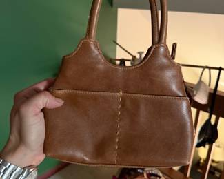 Vintage Brown Leather Top-Handle Handbag with Decorative Stitching