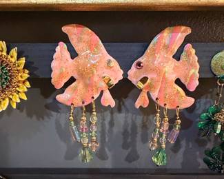 Lunch at the Ritz Pink Enamel Fish Dangle Earrings with Beads