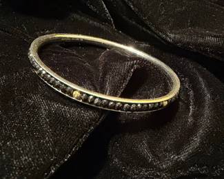 Chapal-Zenray Sterling Silver and 14k Gold Bangle with Black Stones