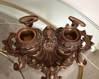 Vintage Rococo Style Brass Double Inkwell