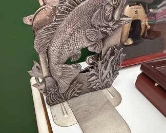 Vintage Metzke Pewter Bass Fish Bookend