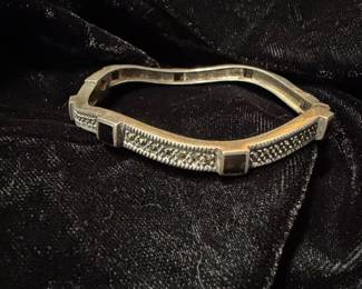 Vintage Sterling Silver Marcasite and Onyx Bracelet