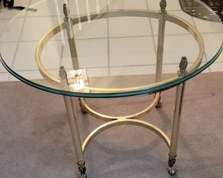 Vintage Hollywood Regency Brass and Glass Accent Table