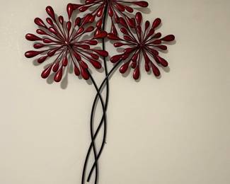 Red Metal Dandelion Wall Art