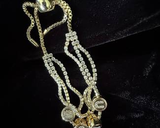 Oak & Luna Initial Charm Bracelet with Pave Crystals