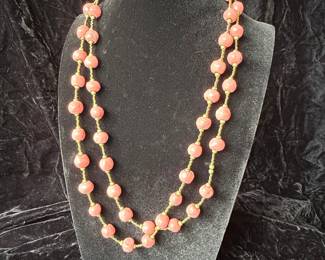 Vintage Coral Bead Necklace with Gold-Tone Spacers