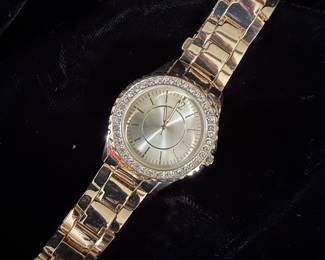 Gold-Tone Crystal Bezel Fashion Watch