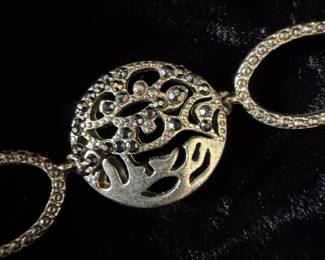 Vintage Filigree Link Bracelet with Rhinestones