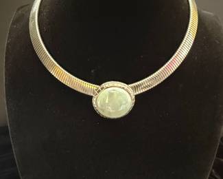 Vintage Sterling Silver Omega Necklace with Opal Cabochon