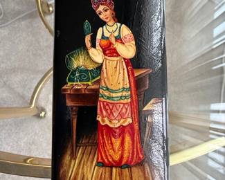 Vintage Fedoskino Lacquer Trinket Box by N. Vasin - Woman with Mirror