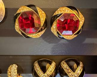 Vintage Swarovski Crystal and Black Enamel Earrings