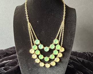 Multi-Strand Beaded Necklace with Green and Pale Yellow Faceted Beads