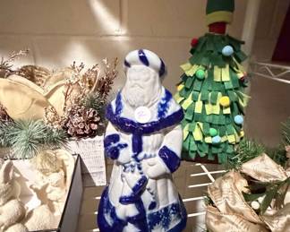 Vintage Blue and White Delft-Style Santa Figurine