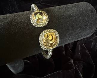 Silver and Citrine Cable Cuff Bracelet