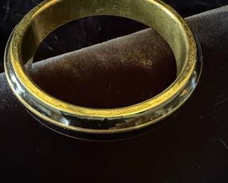 Gold and Black Enamel Bangle Bracelet - Monet Style