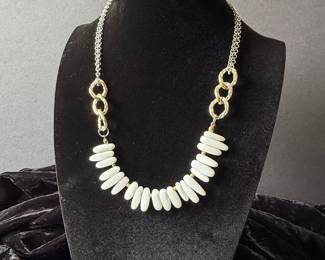 White Stone and Gold Tone Link Necklace