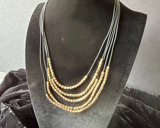 Multi-Strand Gold Tone Beaded Necklace
