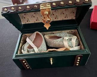 Vintage Decorative Trunk Jewelry Box with Infant Shoes
