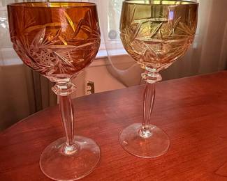 Nachtmann "Traube" Pattern Amber Cut-to-Clear Crystal Wine Glasses